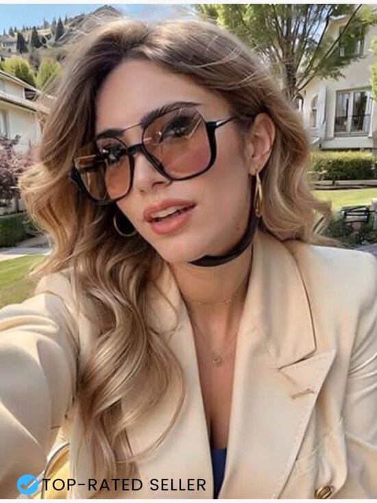 Oversized Square Aviator Sunglasses Retro Double Bridge UV Protection Unisex main image 4